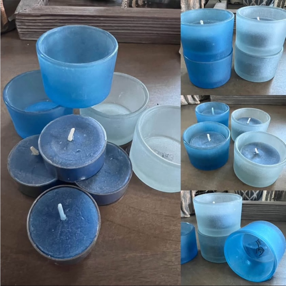Tealight Set in Shades of Blue, includes 4 Tealight Candles for Free Home Decor